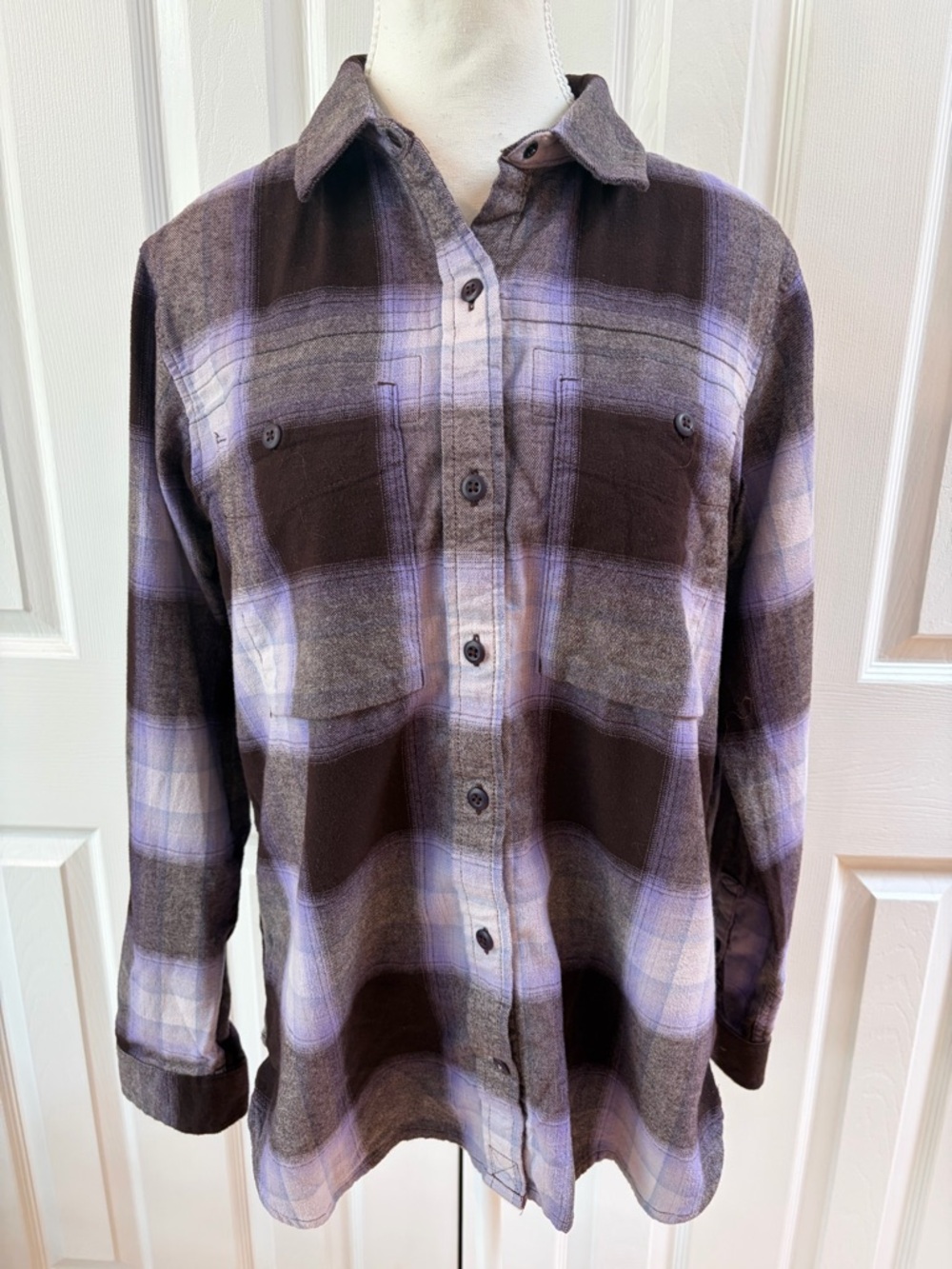 REI Purple/ Black Thick 100% Cotton Flannel Button Up Shirt Size M